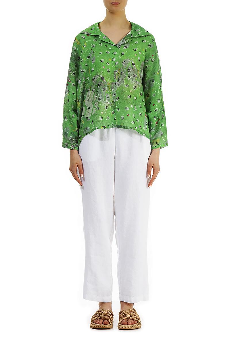 groene artistieke print blouse met v-hals - Grizas