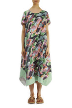 Afbeelding in Gallery-weergave laden, kleurrijke abstracte print midi-jurk met korte mouwen - Grizas